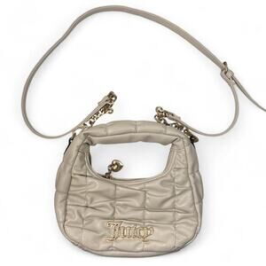 Juicy Couture Angle Mini Hobo Y2K Padded Quilted Cream Crossbody Bag